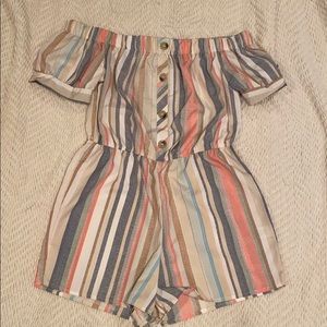 Stripes off the shoulder romper